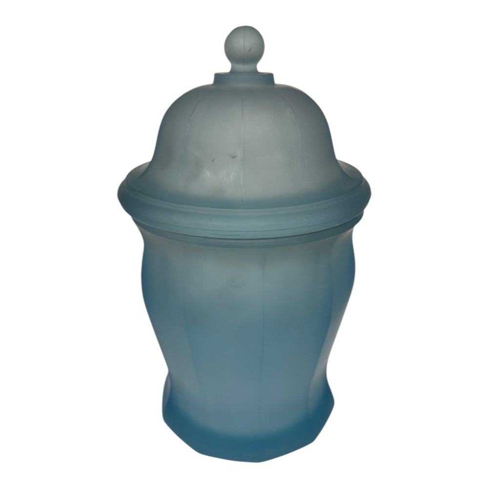 Vintage Indiana Glass Ginger‎ Jar Frosted Blue Satin Lidded Apothecary Canister